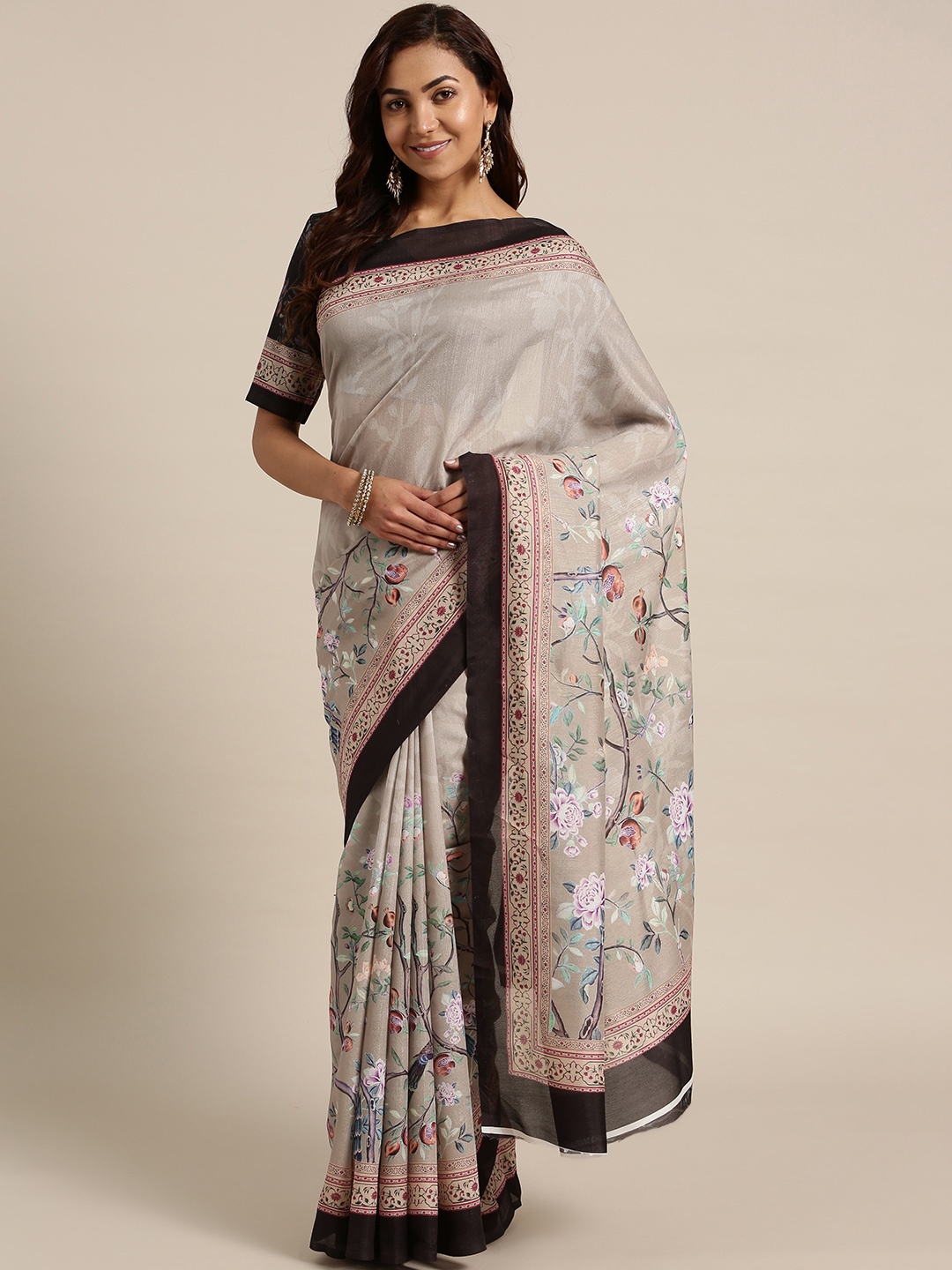 

Saree mall Beige & Green Printed Saree