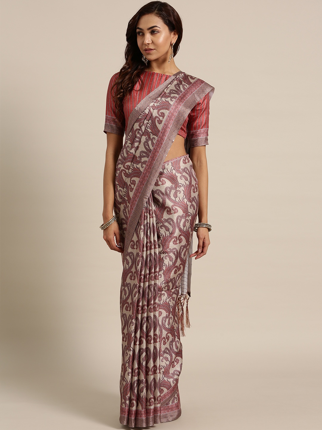 

Saree mall Beige & Pink Printed Saree