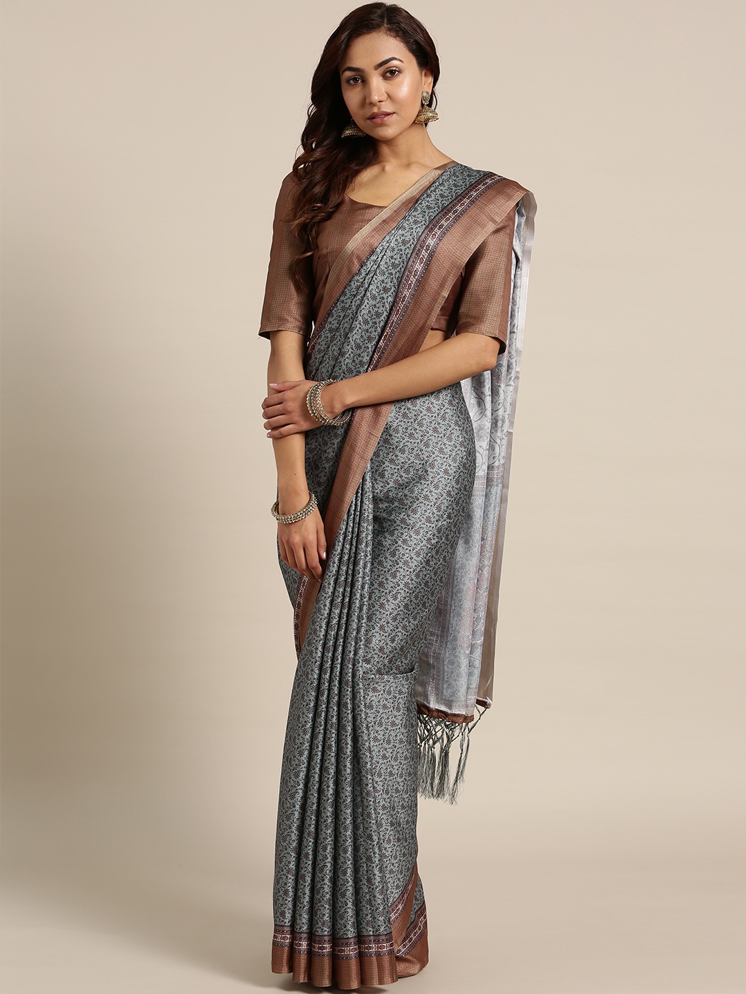 

Saree mall Grey & Brown Printed Saree