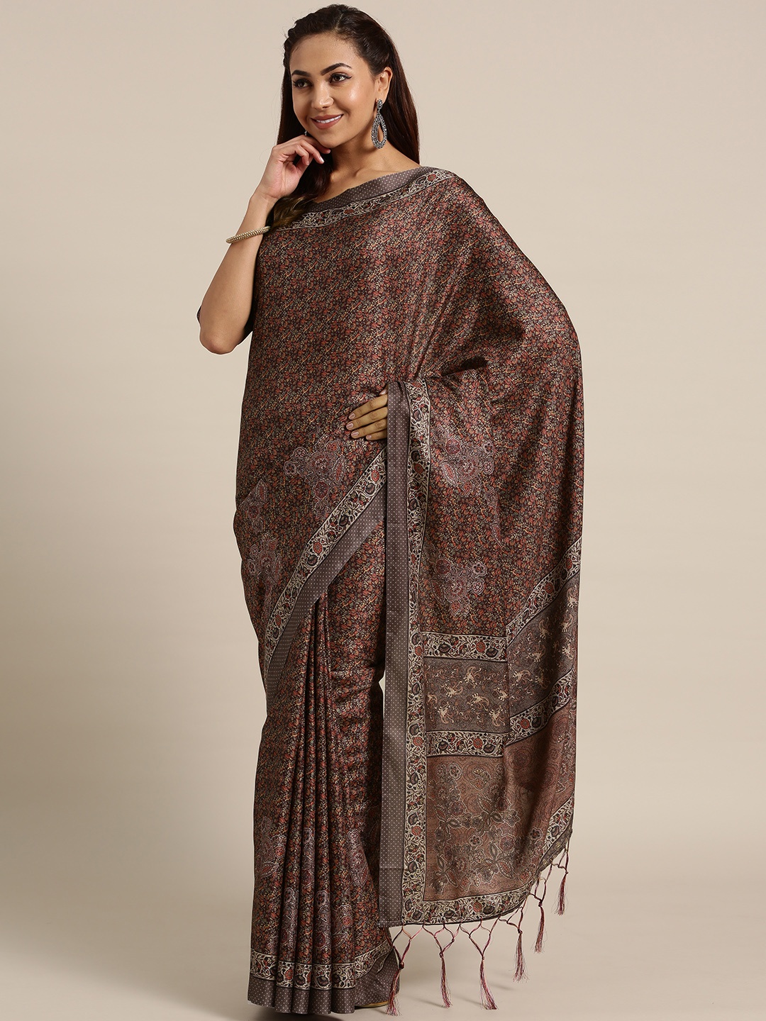 

Saree mall Grey & Pink Pashmina Print Saree