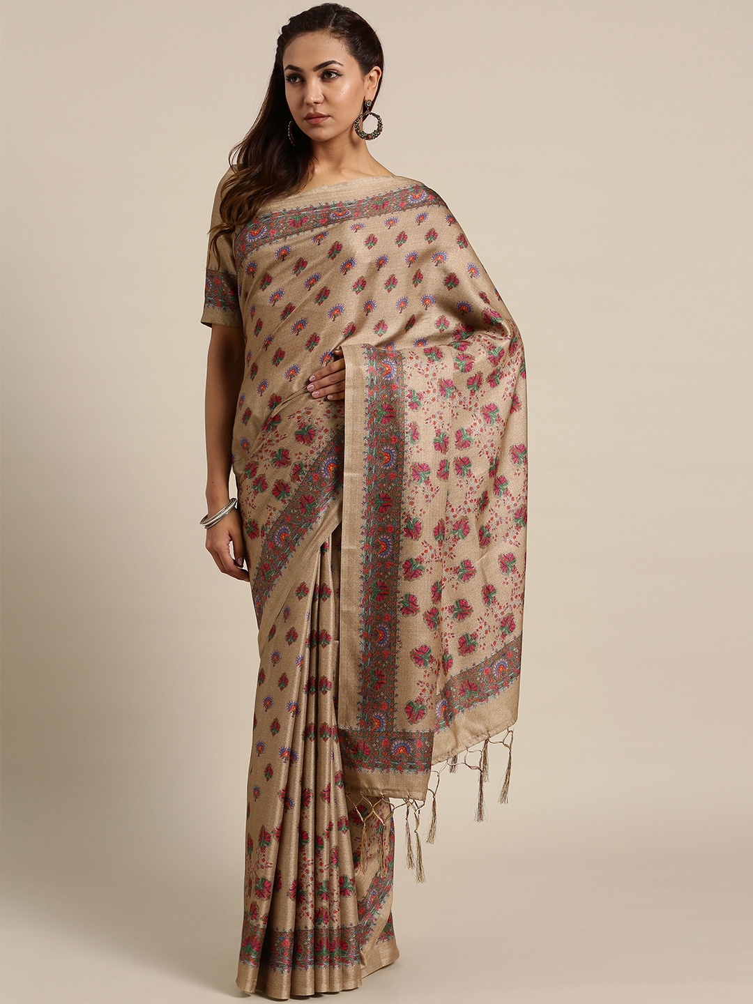 

Saree mall Beige & Pink Printed Saree