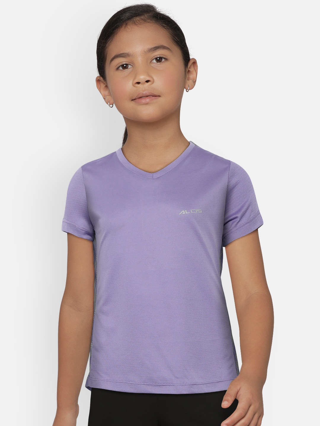 

Alcis Girls Purple Solid V-Neck T-shirt