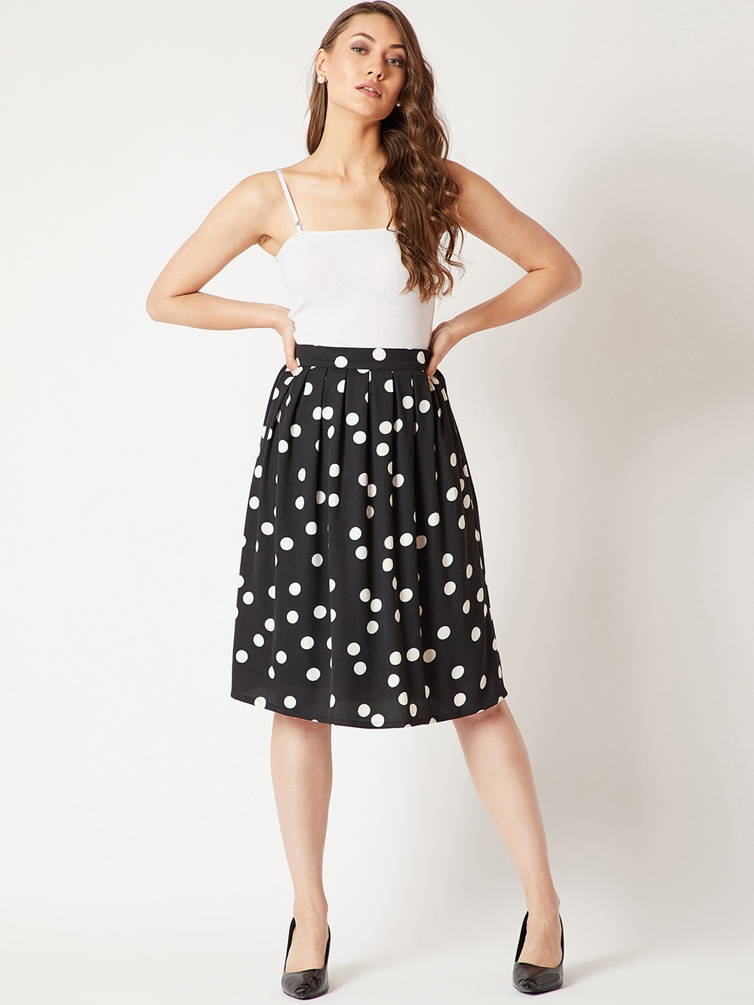 

Miss Chase Women Black Polka-Dot Printed Flared Skirt