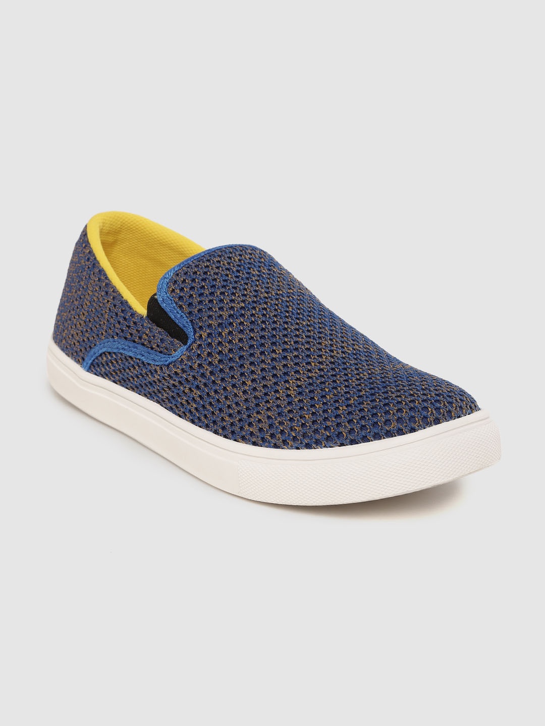 

United Colors of Benetton Men Blue & Mustard Brown Slip-On Sneakers