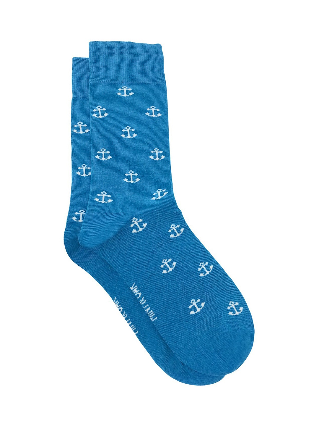 

Mint & Oak Men Blue & White Patterned Calf-Length Socks