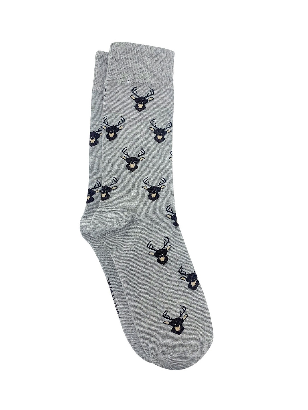 

Mint & Oak Men Grey Melange & Brown Patterned Calf-Length Socks