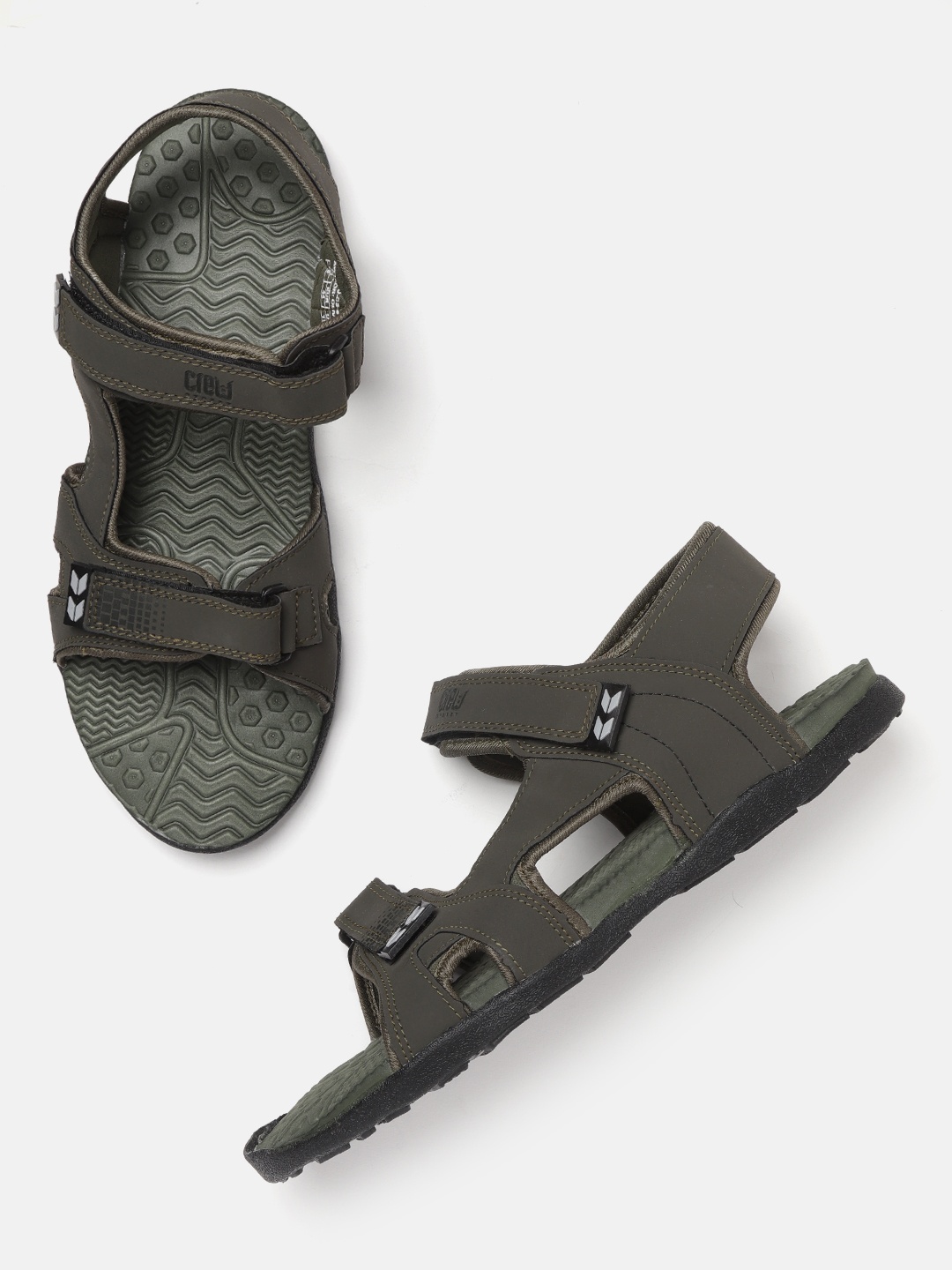 

Crew STREET Men Olive Green Solid Sports Sandals
