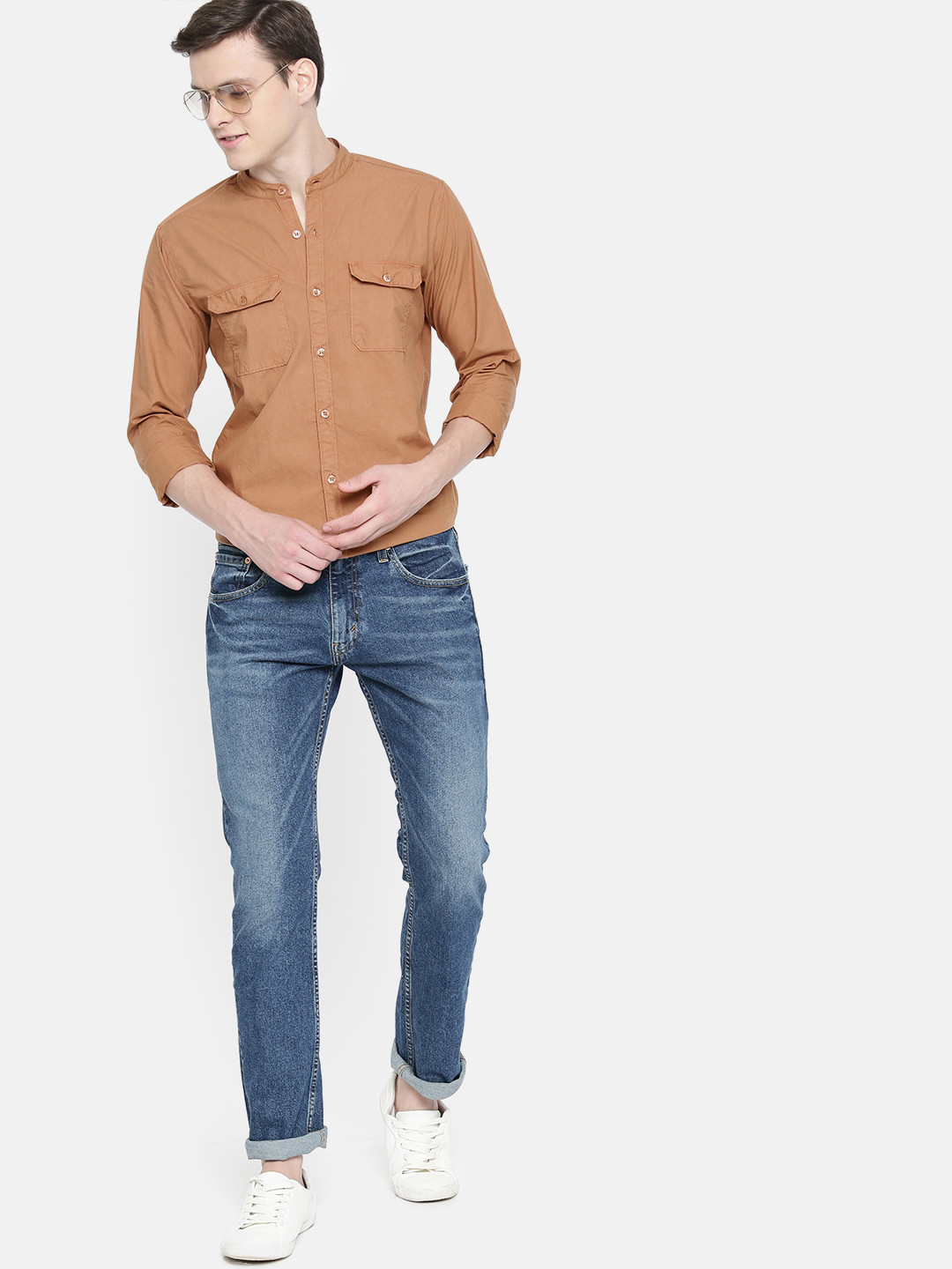 

Mast & Harbour Men Tan Regular Fit Solid Casual Shirt
