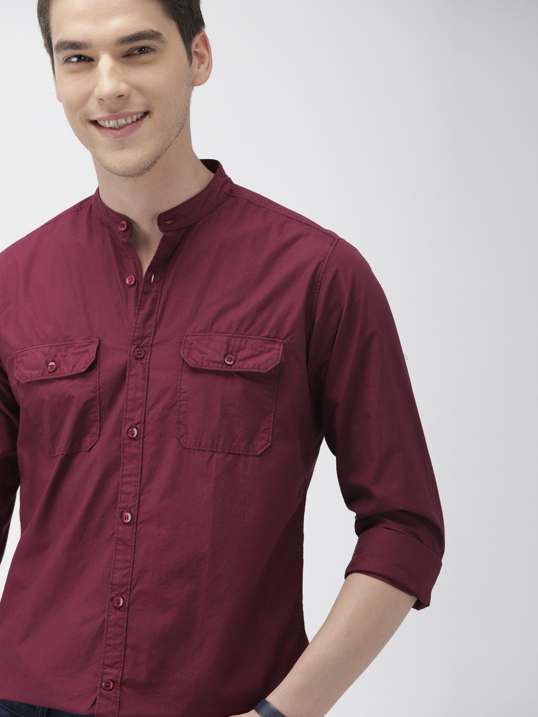 

Mast & Harbour Men Burgundy Regular Fit Solid Casual Shirt