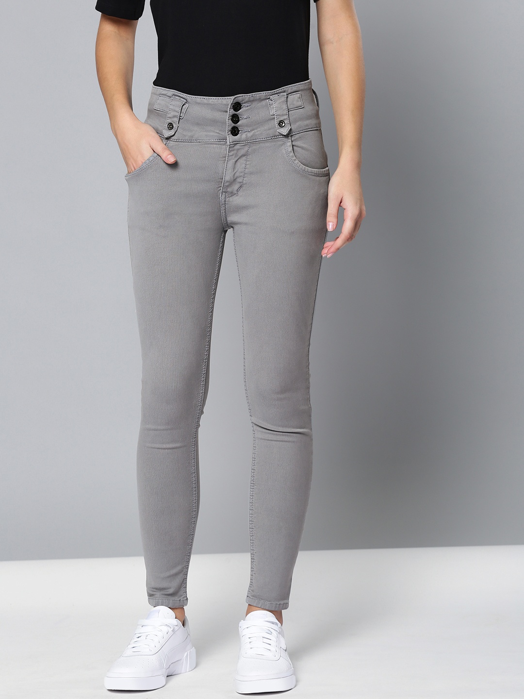 

High Star Women Grey Slim Fit High-Rise Clean Look Stretchable Jeans
