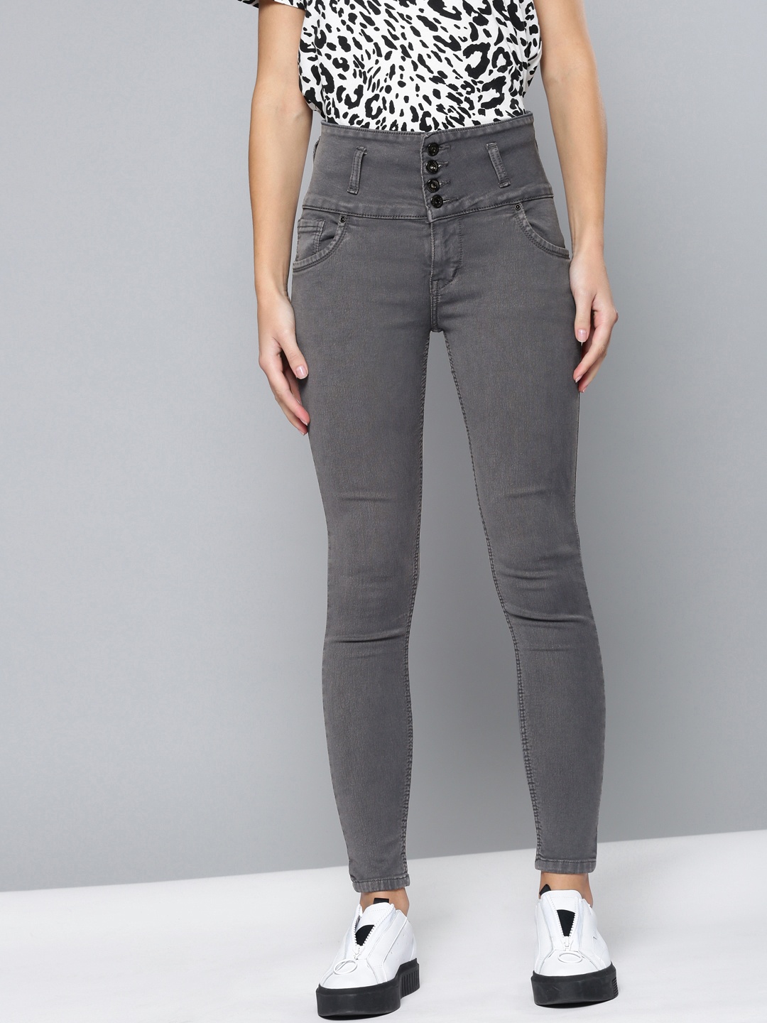 

High Star Women Grey Slim Fit High-Rise Clean Look Stretchable Jeans