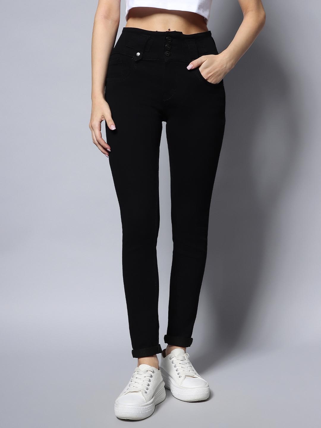 

High Star Women Black Slim Fit High-Rise Clean Look Stretchable Jeans