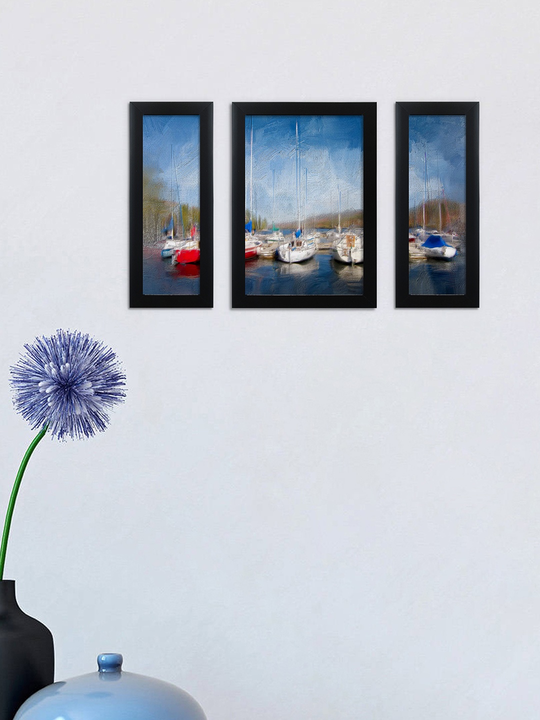 

nest ART Multicoloured Set of 3 Harbour Painting Wall Arts, Multi