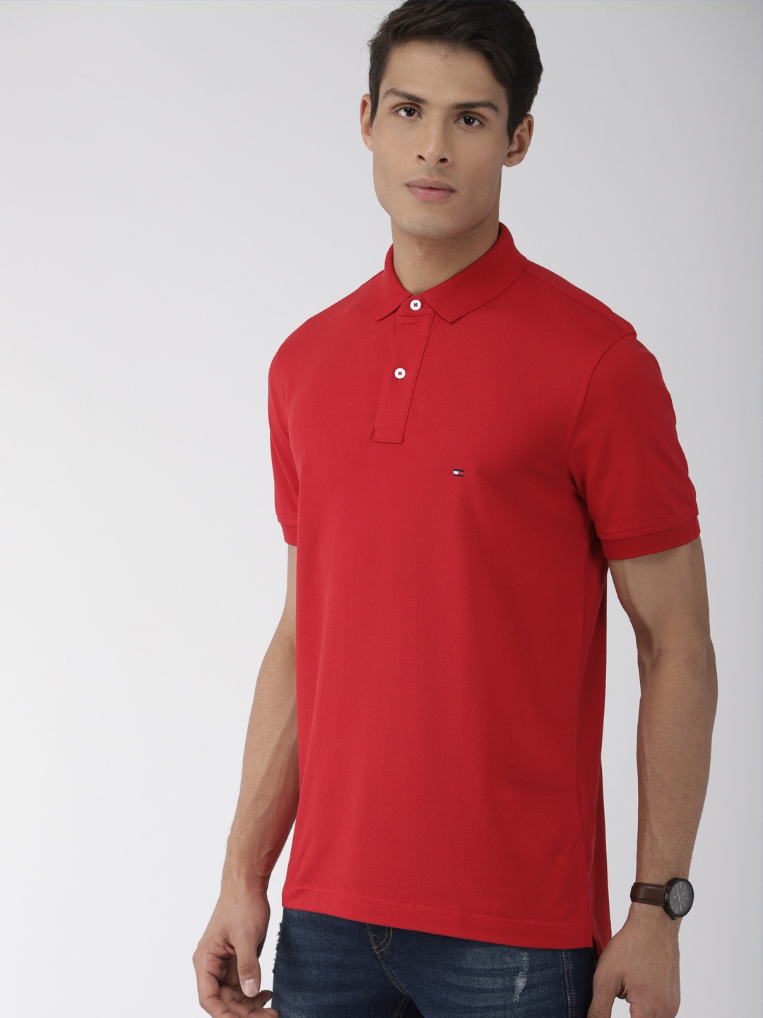 

Tommy Hilfiger Men Red Solid Polo Pure Cotton T-shirt