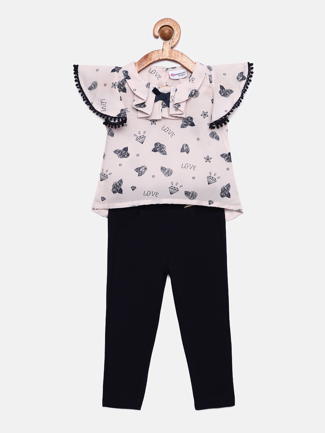 

Peppermint Girls Navy Blue & Pink Printed Top with Trousers