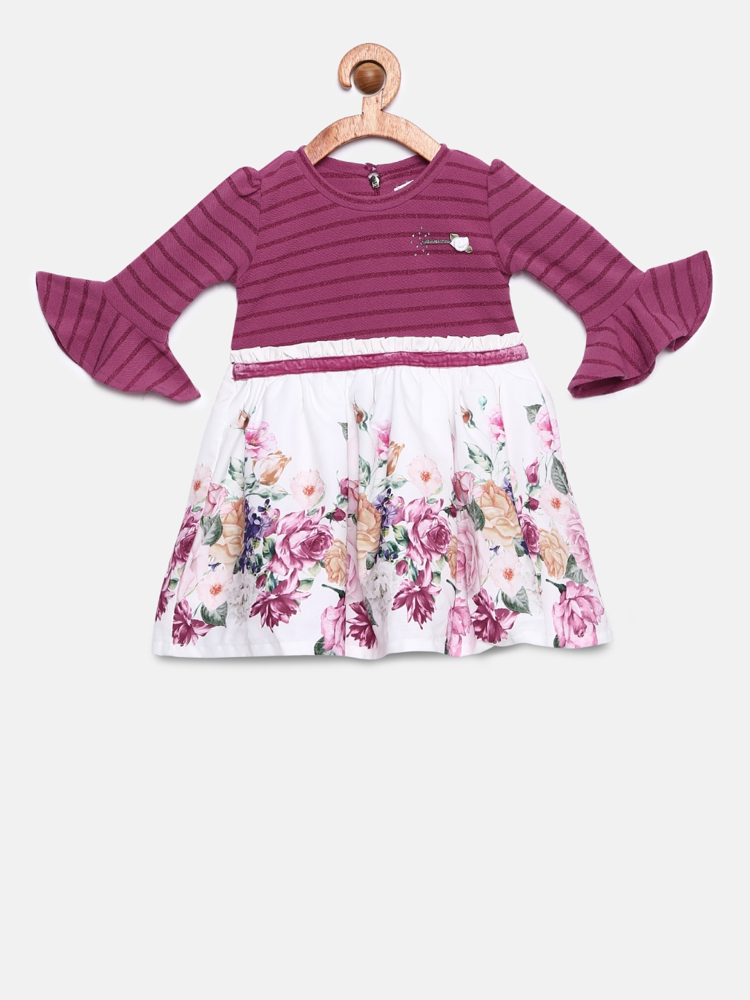 

Peppermint Girls Mauve & White Printed Fit and Flare Dress