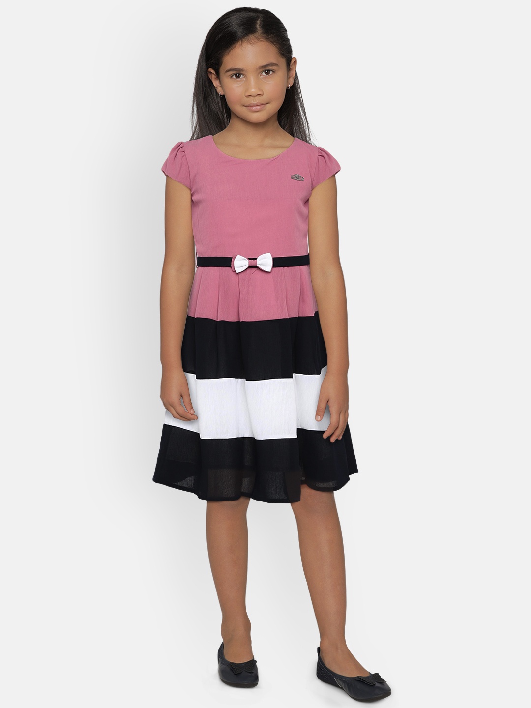 

Peppermint Girls Mauve & Navy Blue Fit and Flare Dress