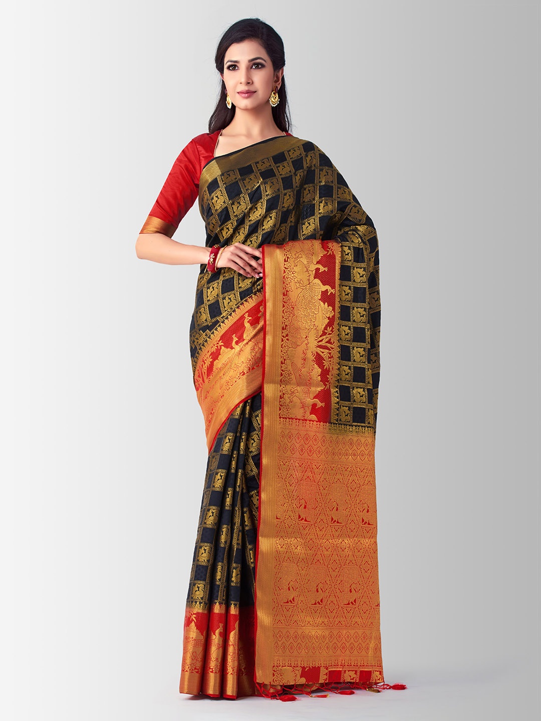 

MIMOSA Black Art Silk Printed Kanjeevaram Saree