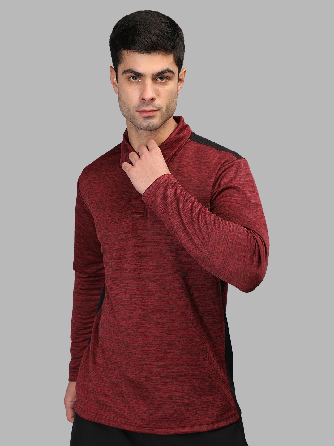 

Chkokko Men Red Solid Polo Collar Dry Fit Streachable Training T-shirt