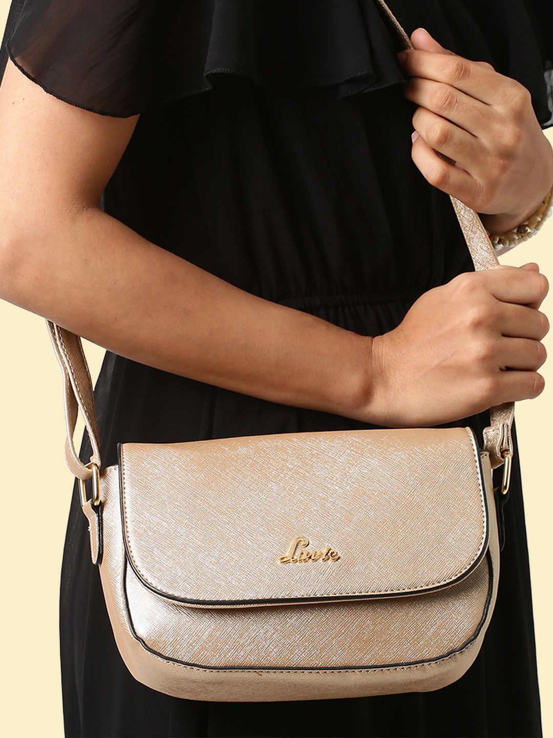 

Lavie Denali Saffiano Gold-Toned Solid Sling Bag