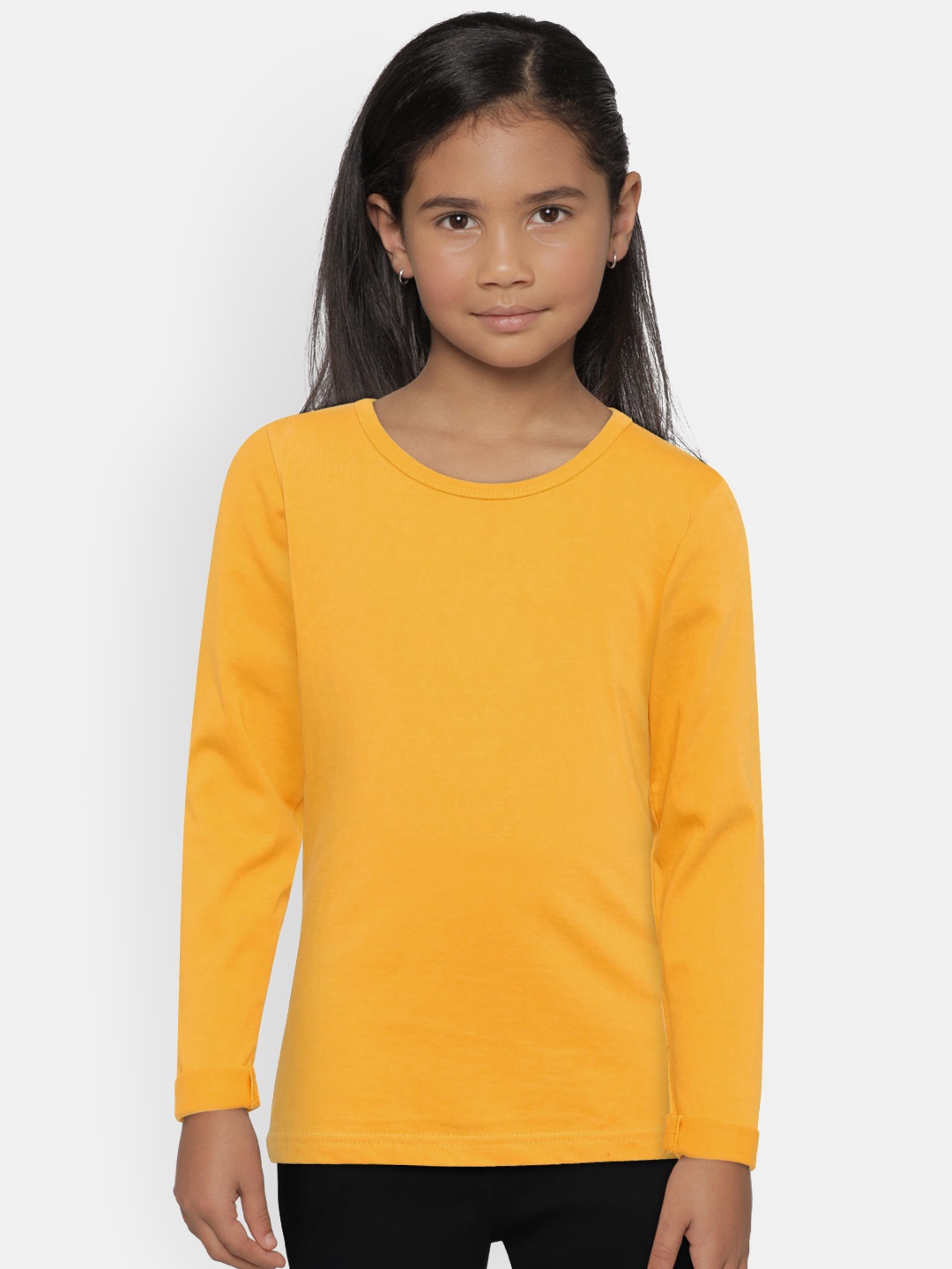 

SINI MINI Girls Yellow Solid Round Neck T-shirt