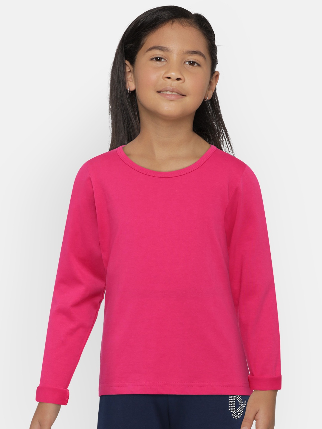 

SINI MINI Girls Pink Solid Round Neck T-shirt