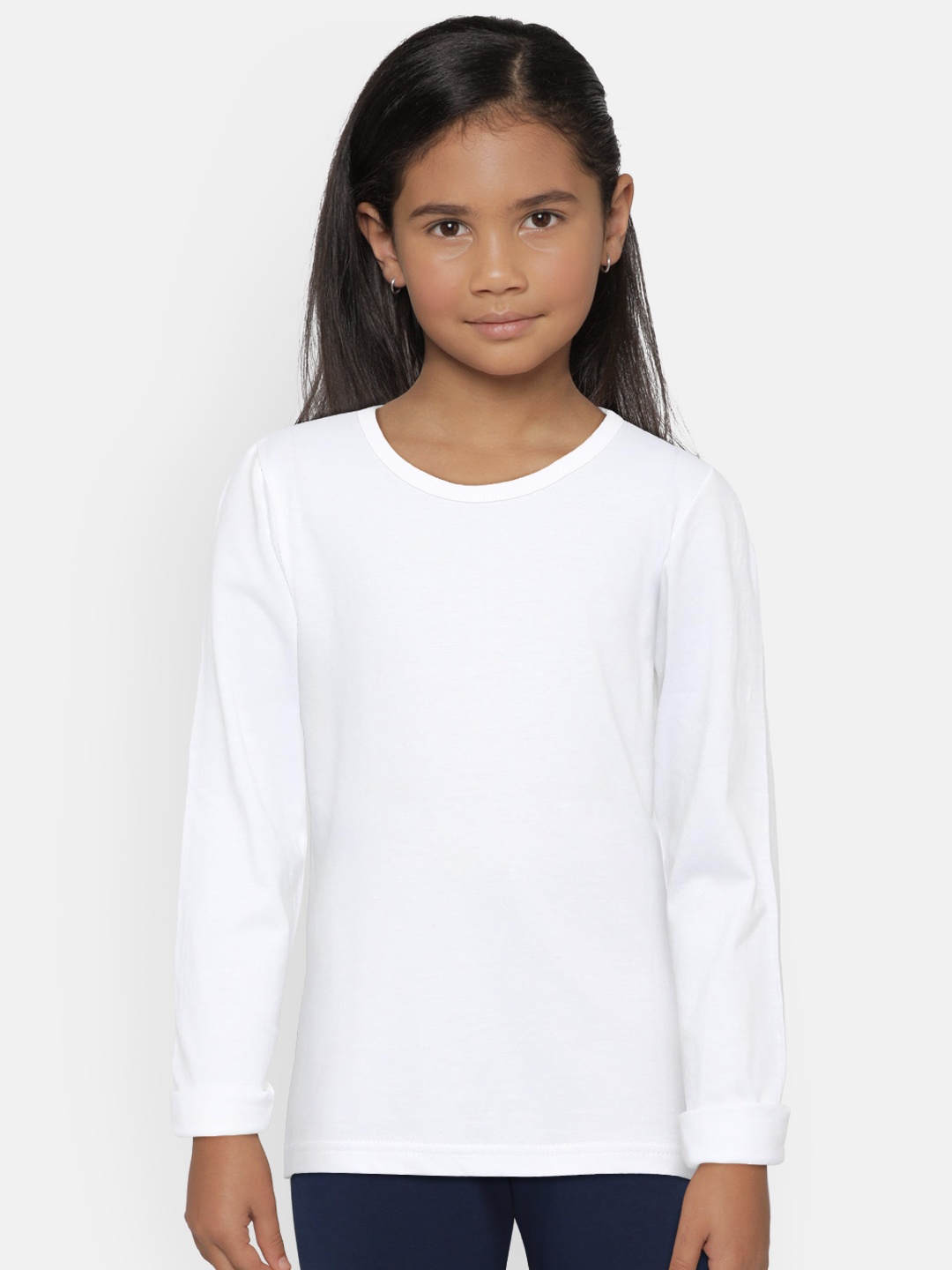 SINI MINI Girls White Solid Round Neck T-shirt - buy at the price of $3 ...