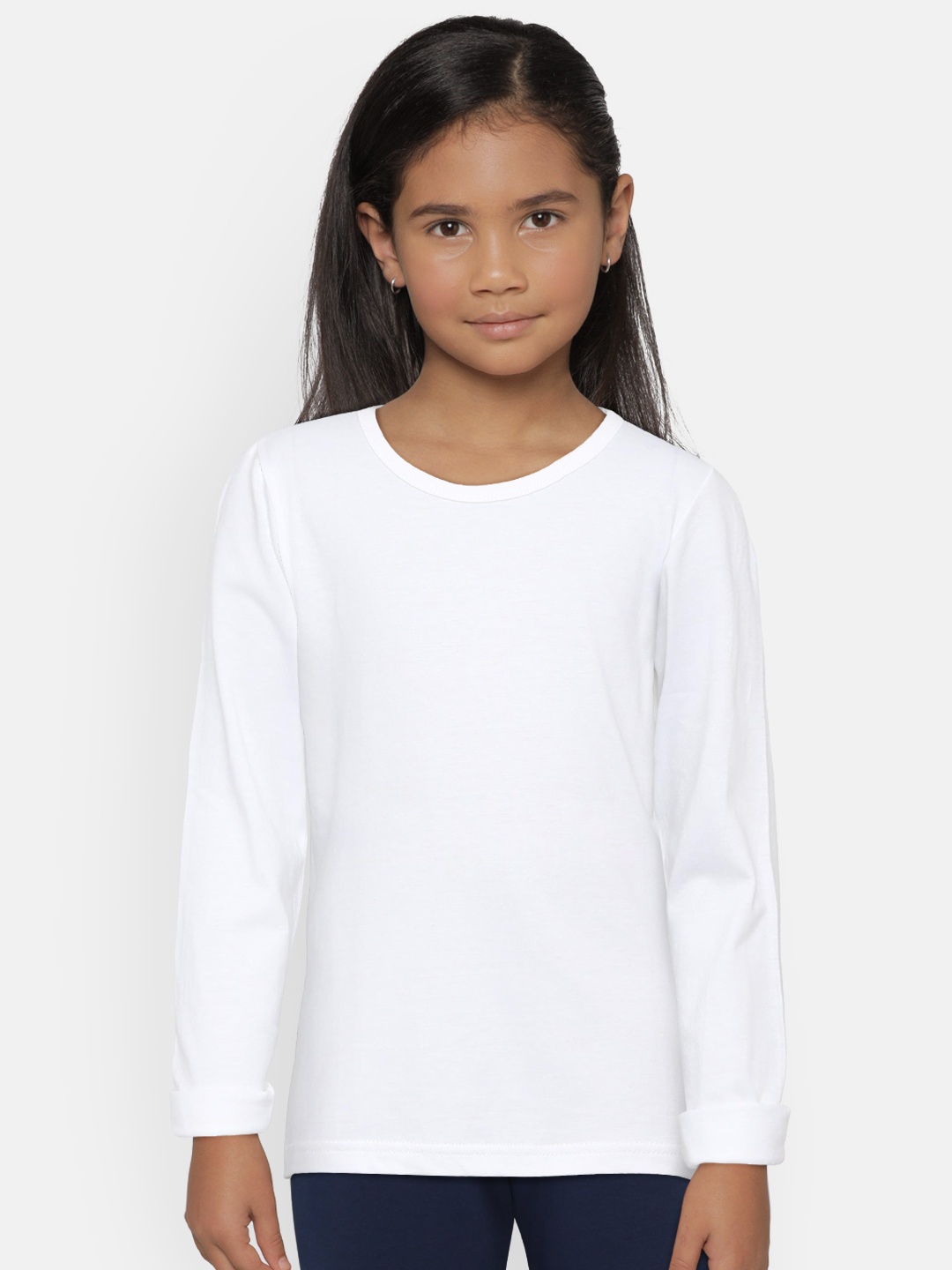 

SINI MINI Girls White Solid Round Neck T-shirt