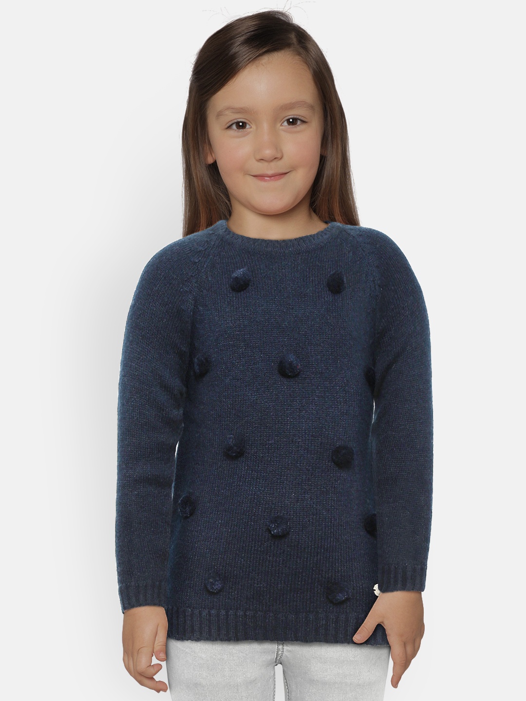 

Allen Solly Junior Girls Navy Blue Solid Sweater with Applique Detail