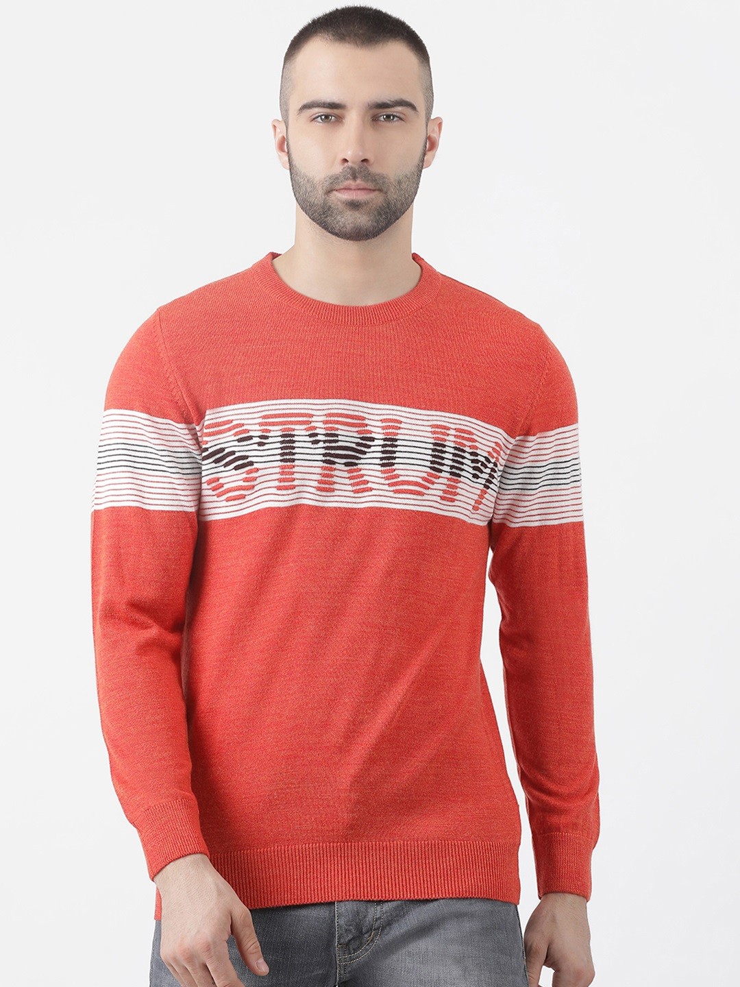 

Monte Carlo Men Orange Self Design Sweater