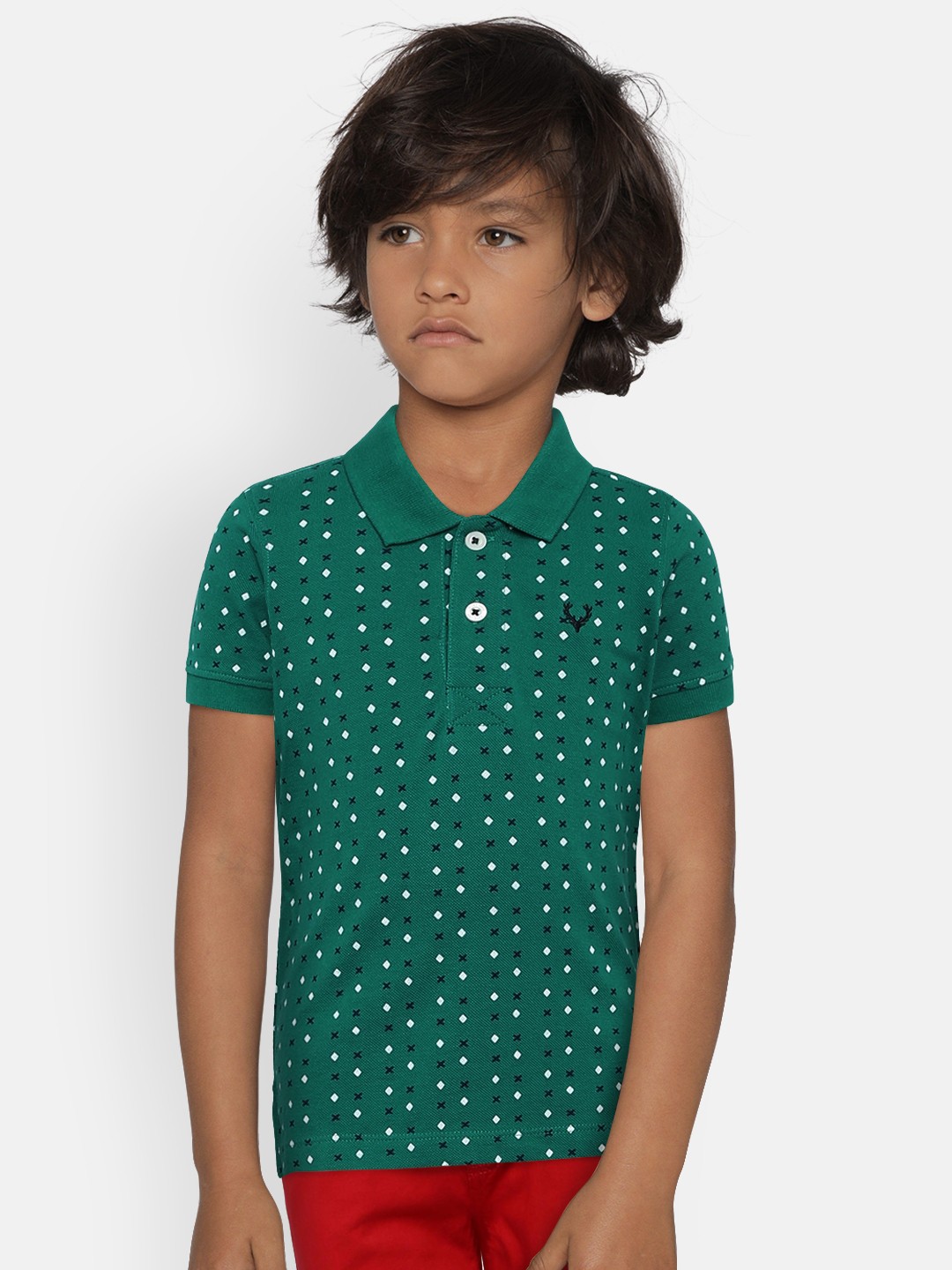 

Allen Solly Junior Boys Green & White Printed Polo Collar T-shirt