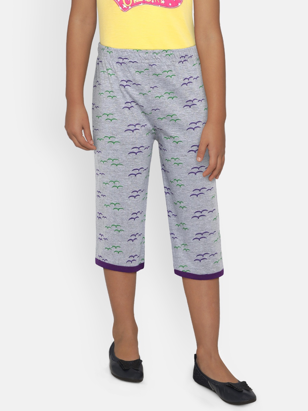 

SINI MINI Girls Grey Melange Printed Regular Fit Capris