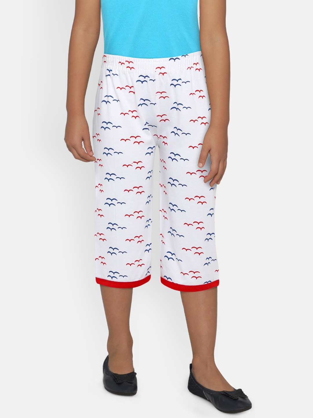 

SINI MINI Girls White & Blue Printed Regular Fit Capris
