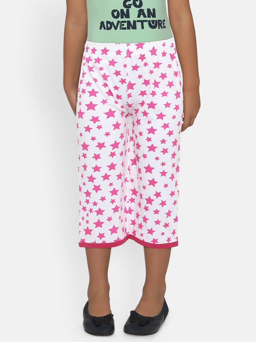 

SINI MINI Girls White & Pink Printed Regular Fit Capris