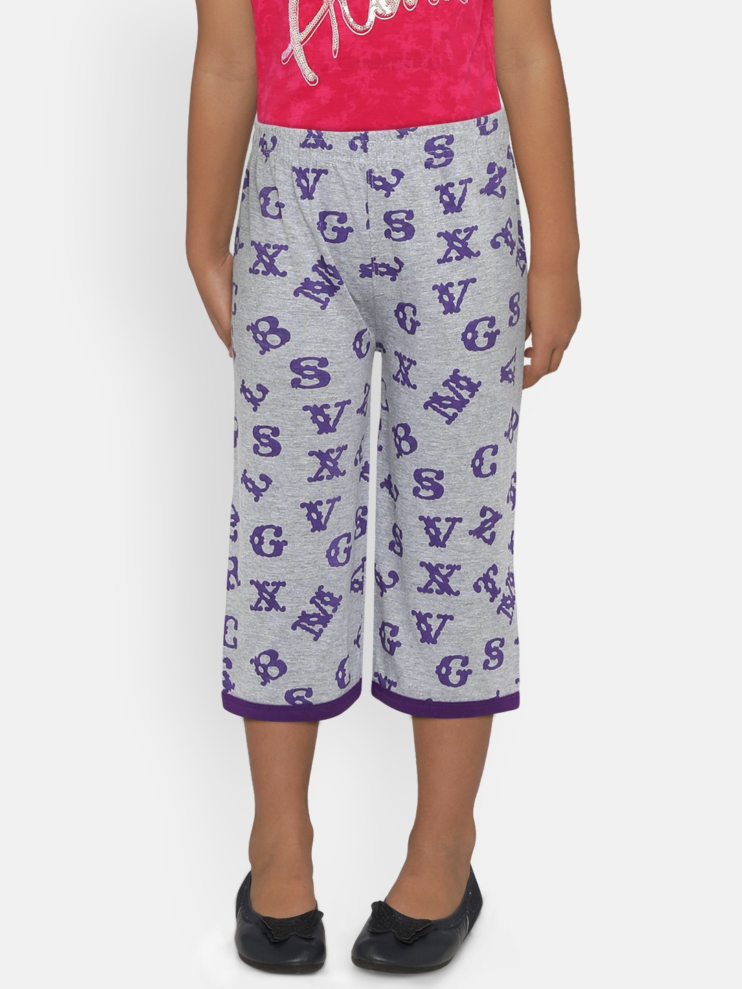 

SINI MINI Girls Grey & Purple Printed Regular Fit Capris