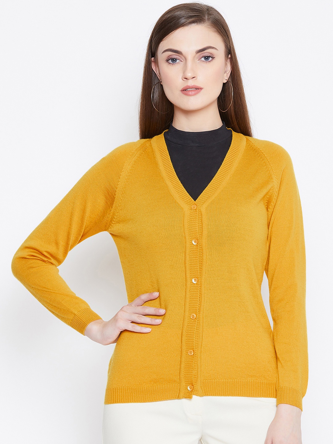 

Monte Carlo Women Mustard Yellow Woollen Solid Cardigan