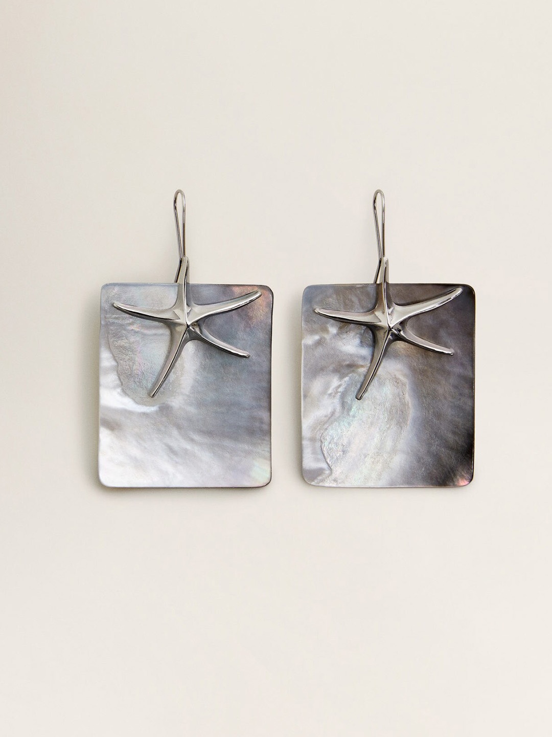 

MANGO Silver-Toned Sea Shell Contemporary Drop Earrings