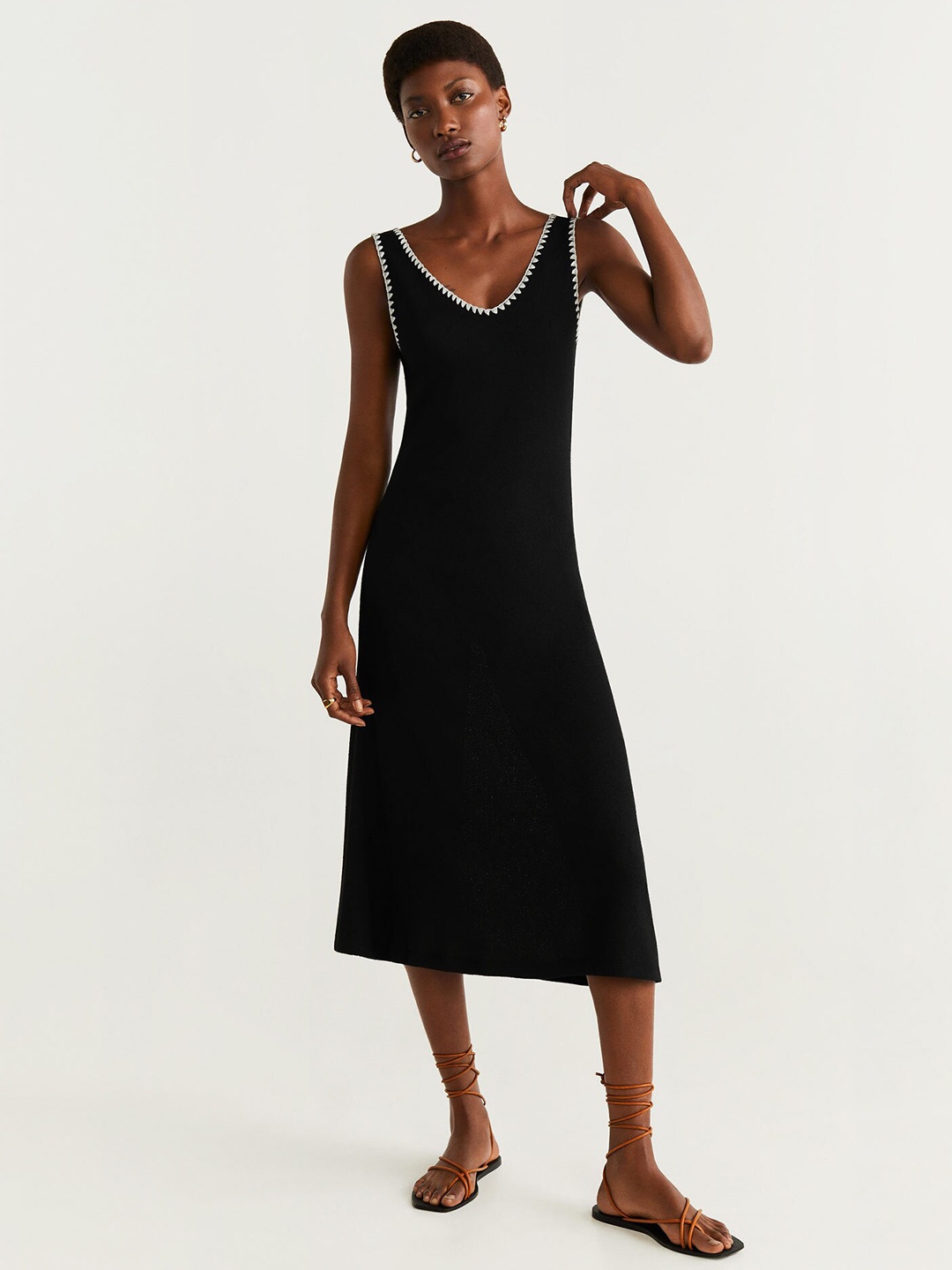 

MANGO Women Black Solid A-Line Dress