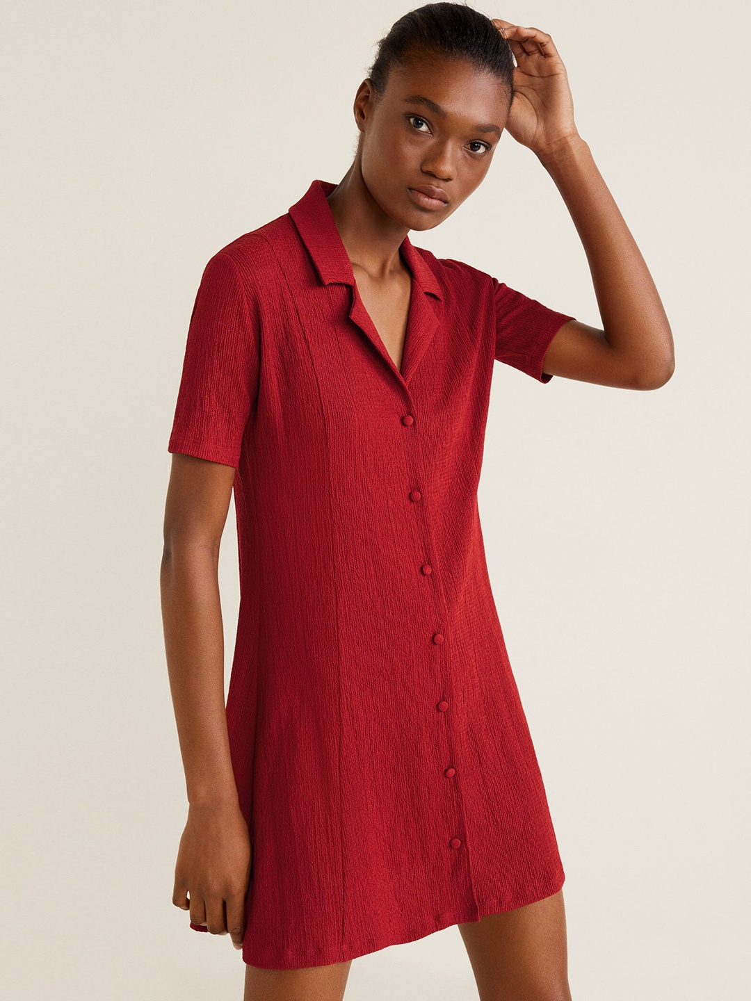 

MANGO Women Maroon Solid Shirt Dress