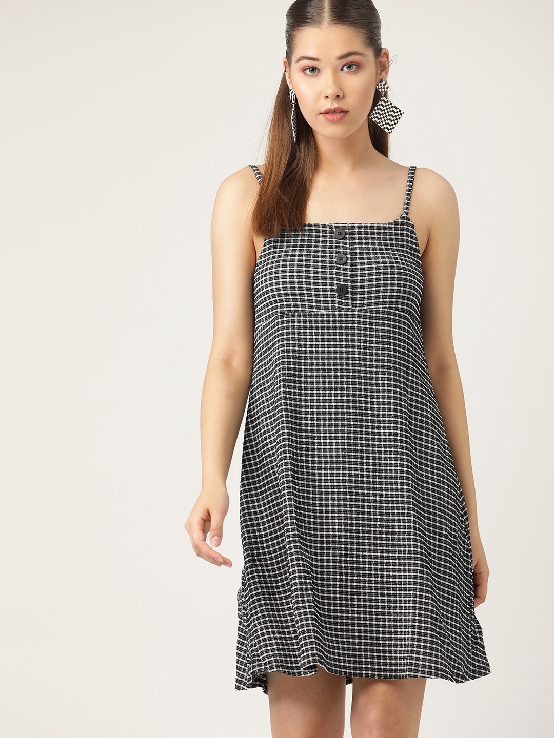 

MANGO Women Black & White Checked Empire Dress