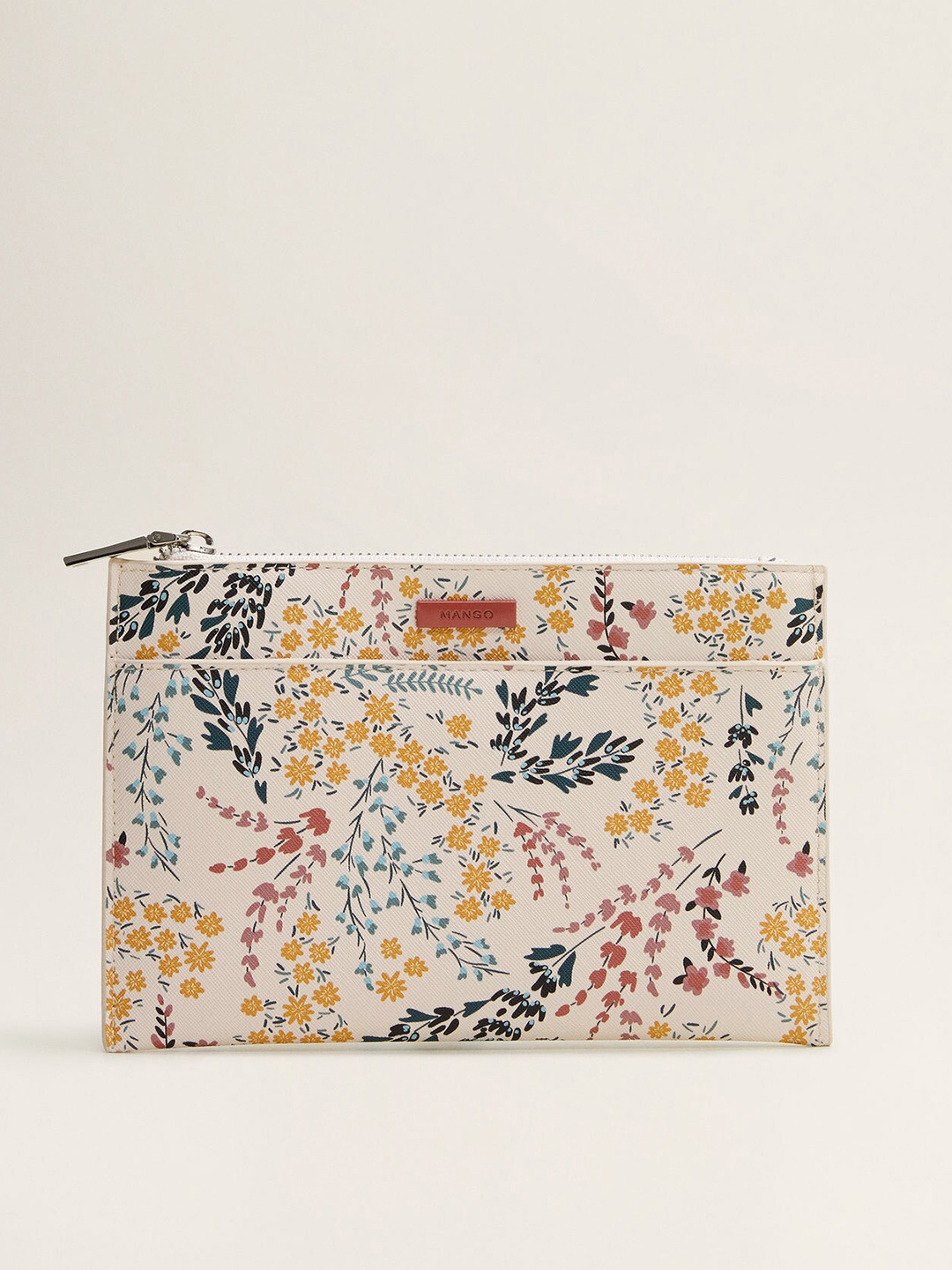 

MANGO Women Beige & Mustard Yellow Floral Print Cosmetic Pouch
