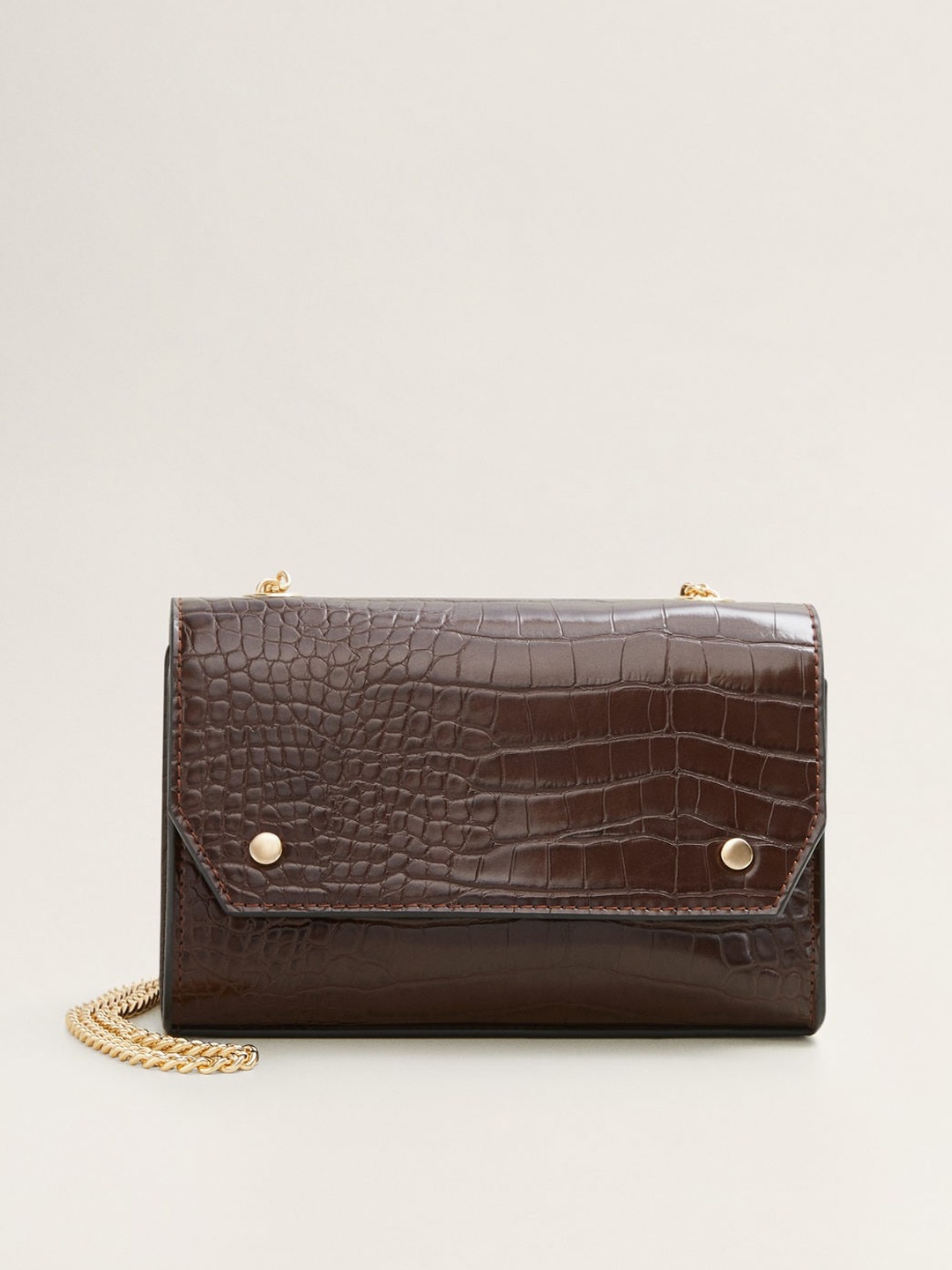 

MANGO Brown Croc Textured Sling Bag