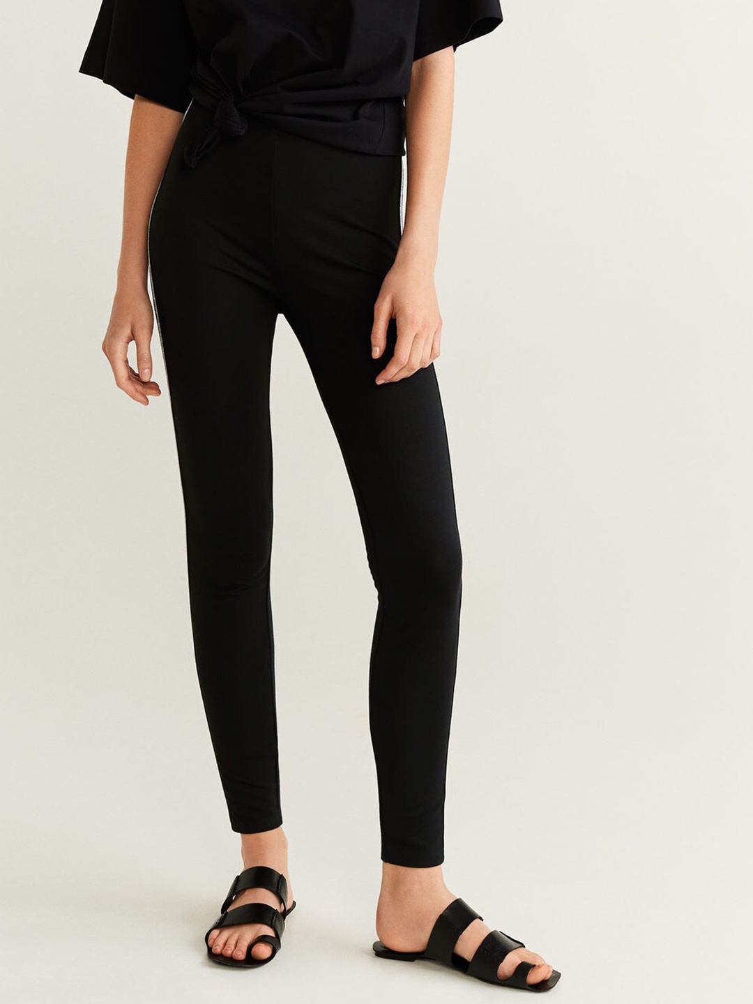 

MANGO Women Black Solid Ankle-Length Leggings