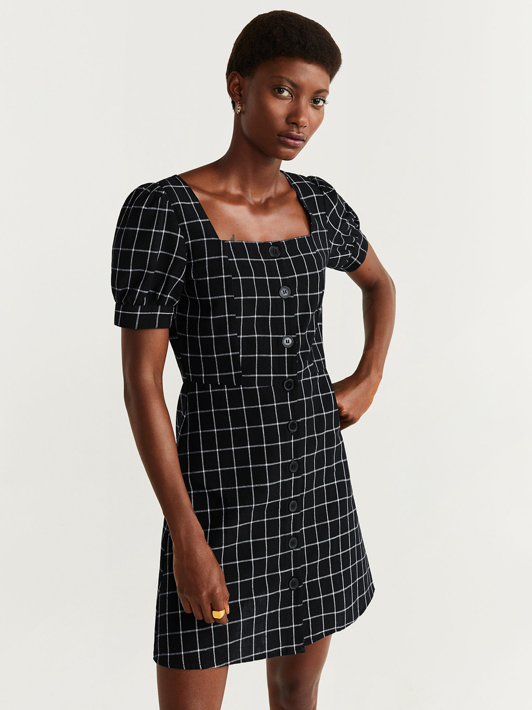 

MANGO Women Black & White Checked A-Line Dress