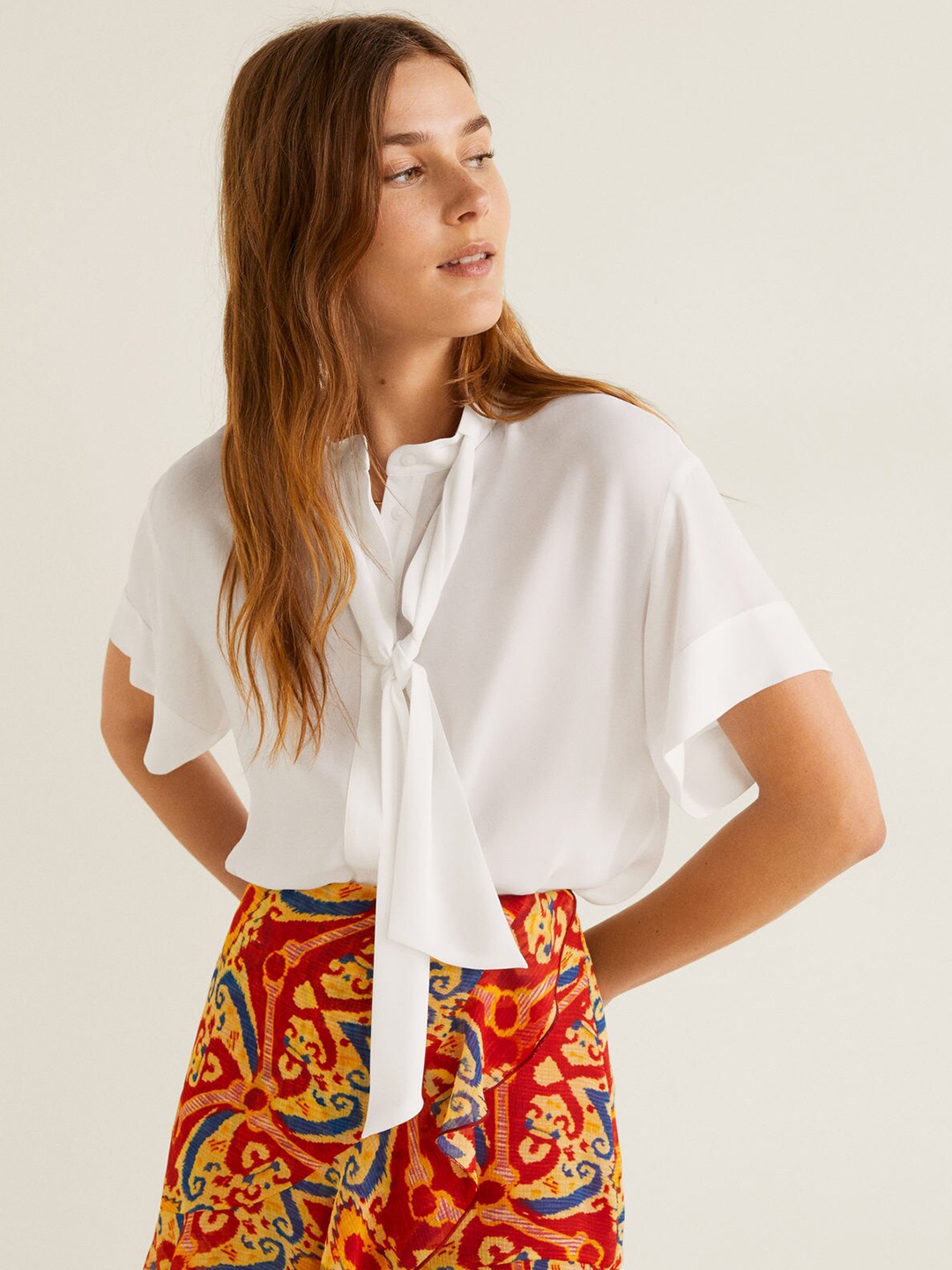 

MANGO Women White Solid Shirt Style Top