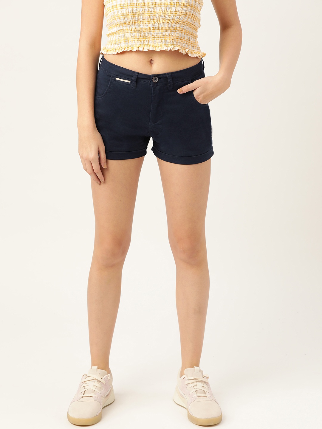 

MANGO Women Navy Blue Solid Regular Fit Shorts