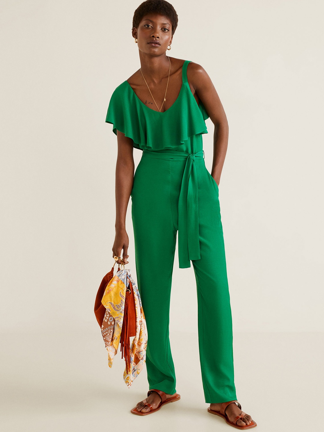 

MANGO Women Green Solid Basic Jumpsuit