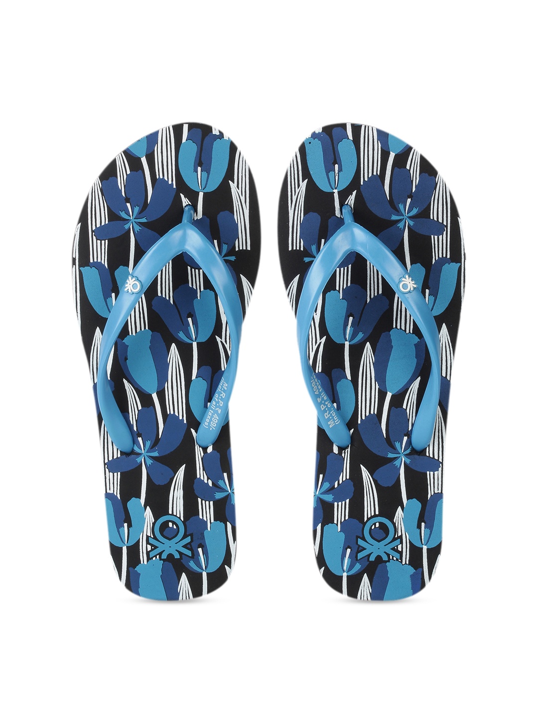 

United Colors of Benetton Women Blue & Black Printed Thong Flip-Flops