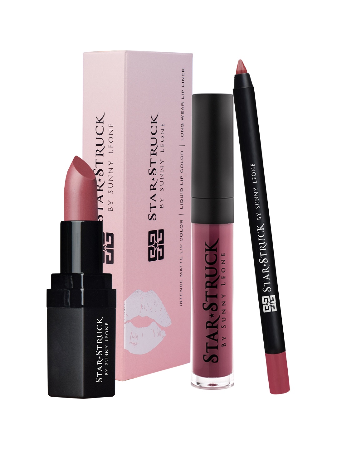 

STARSTRUCK BY SUNNY LEONE Sugar Plum 3PC Lipkit (Lipstick + Lip Gloss + Lip Liner), Pink