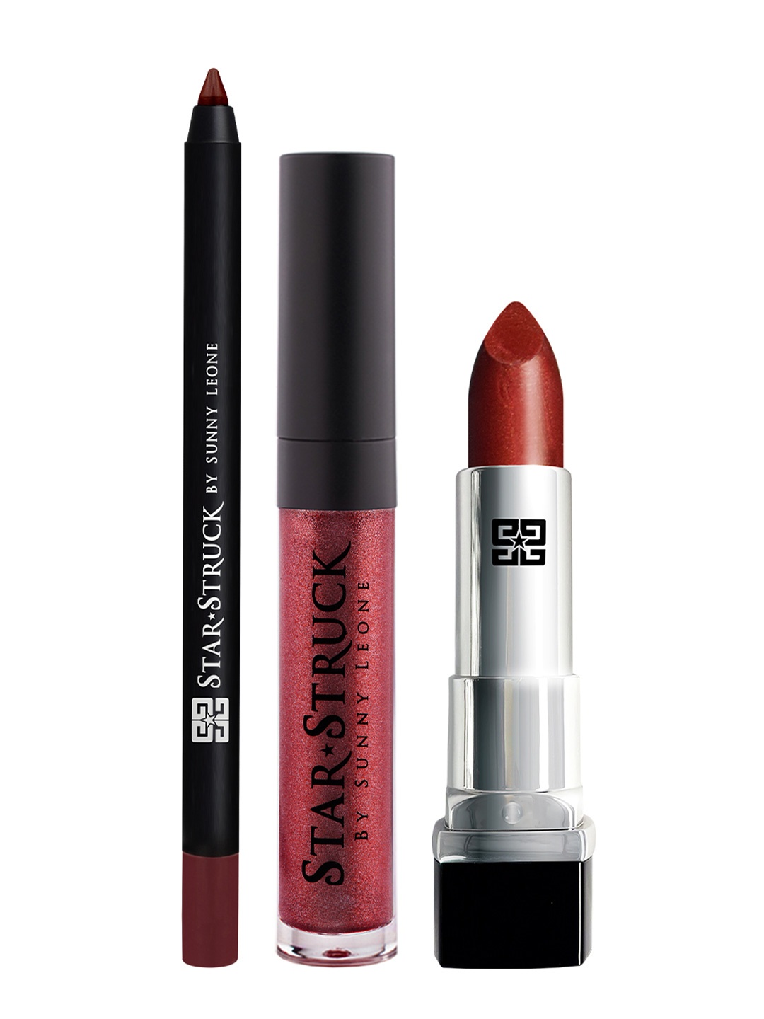 

STARSTRUCK BY SUNNY LEONE Midnight Twinkle 3PC Lipkit Lipstick + Lip Gloss + Lip Liner, Red